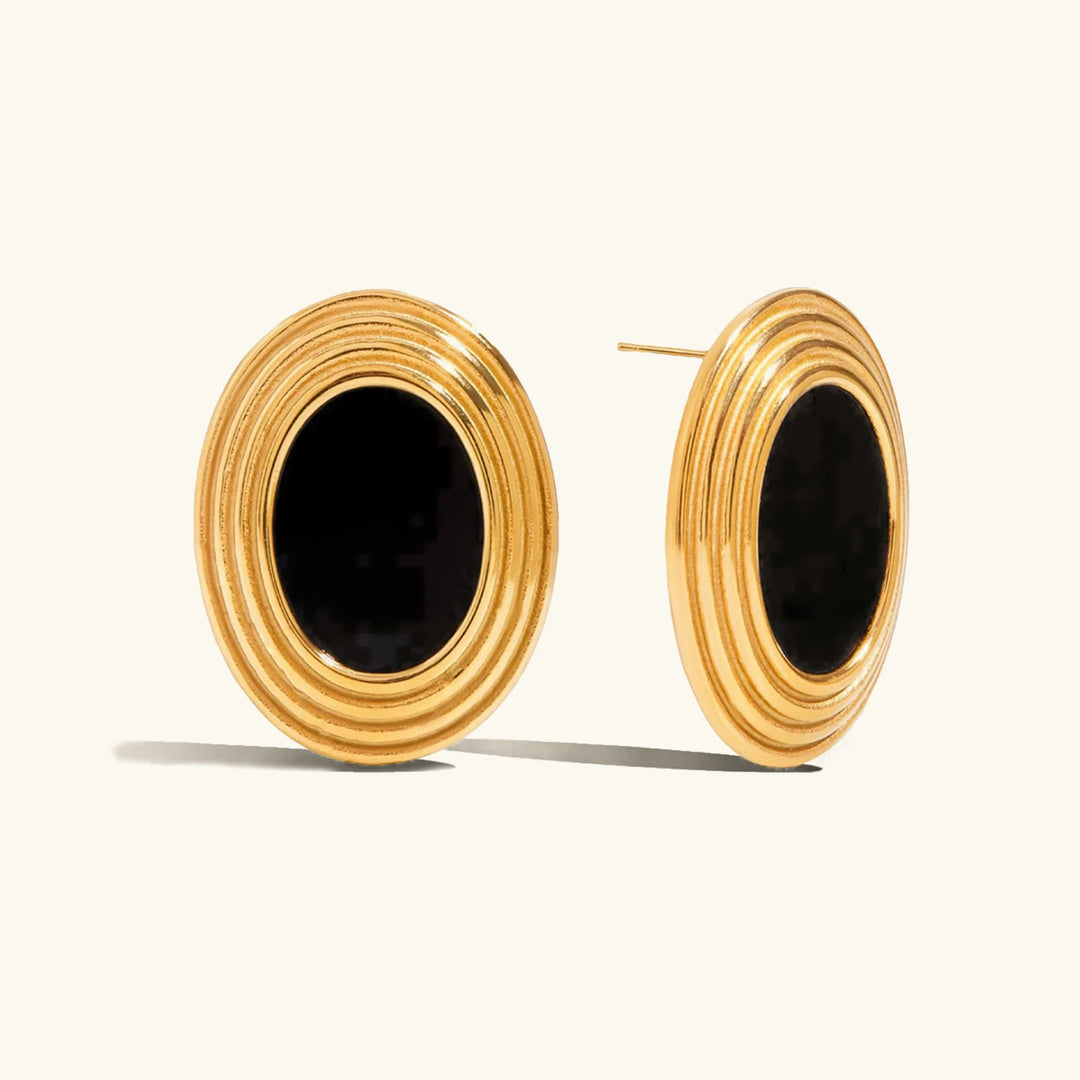 Gold Plated Enamel Stud Oval Retro Earrings for Women