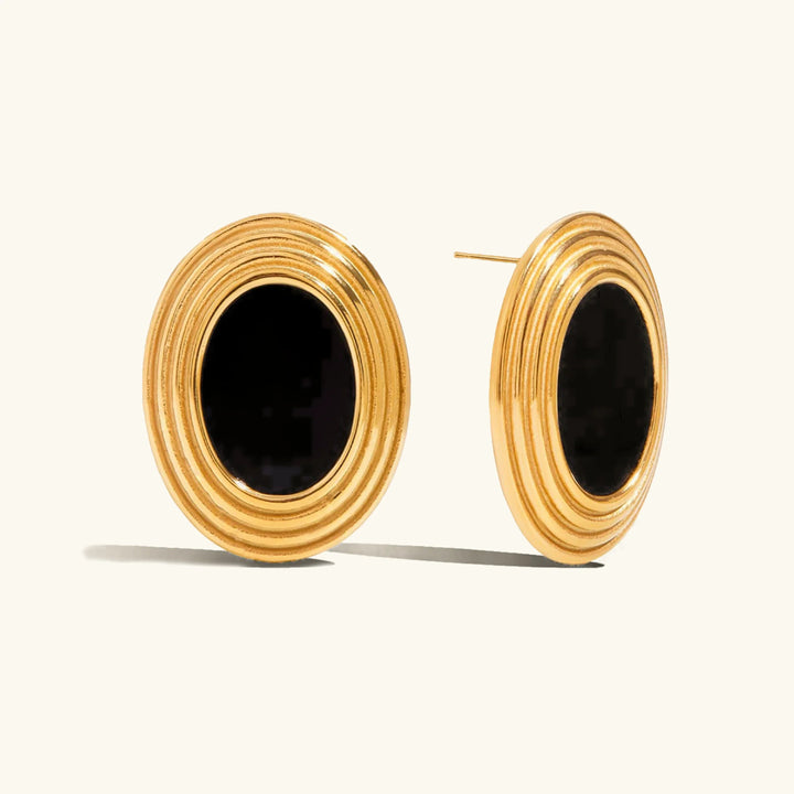 Gold Plated Enamel Stud Oval Retro Earrings for Women