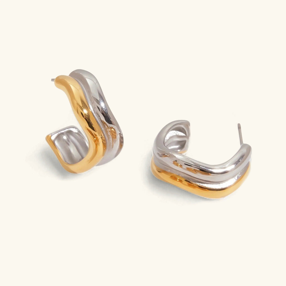 Gold Plated Stainless Steel Double Curve Hoop Earrings for Women