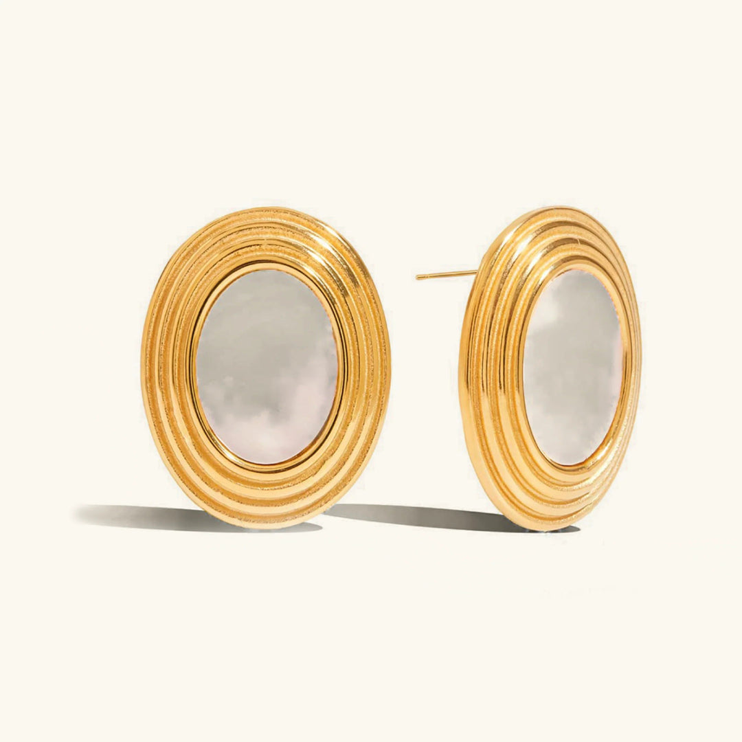 Gold Plated Enamel Stud Oval Retro Earrings for Women