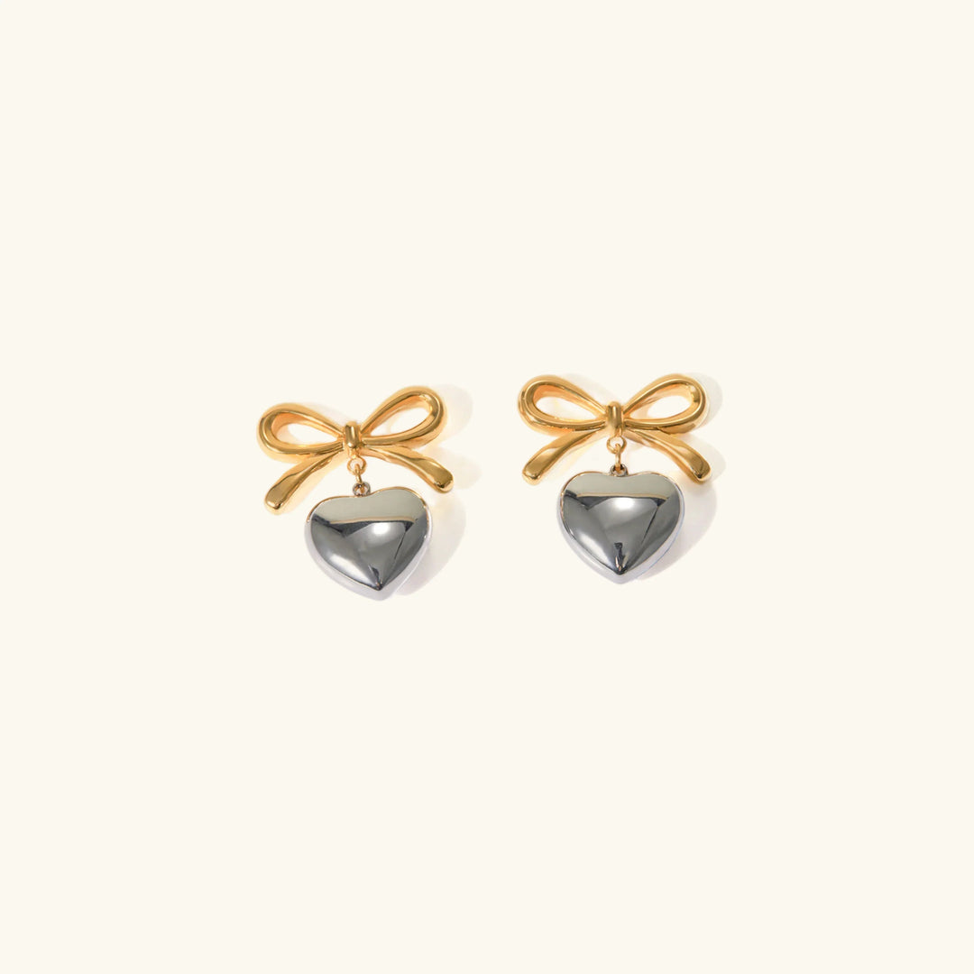 Gold and Silver Two-Tone French Knot Heart Earrings