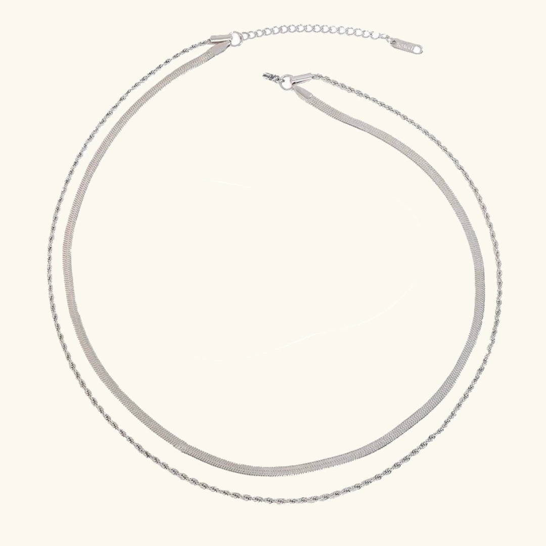 Silver-Plated Layered Chain Necklace Set for Women