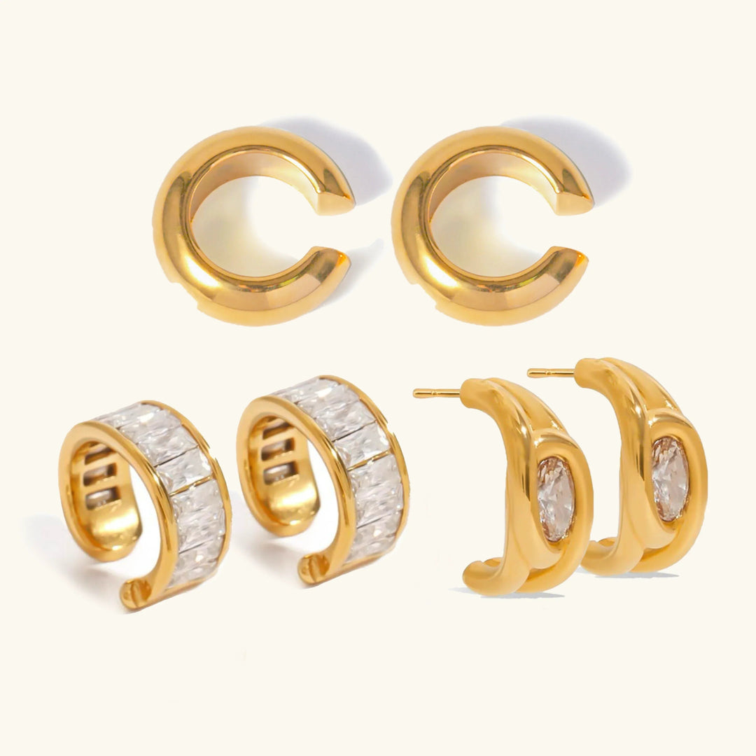 Gold Plated Cubic Zirconia Hoop Earrings 3 Piece Set
