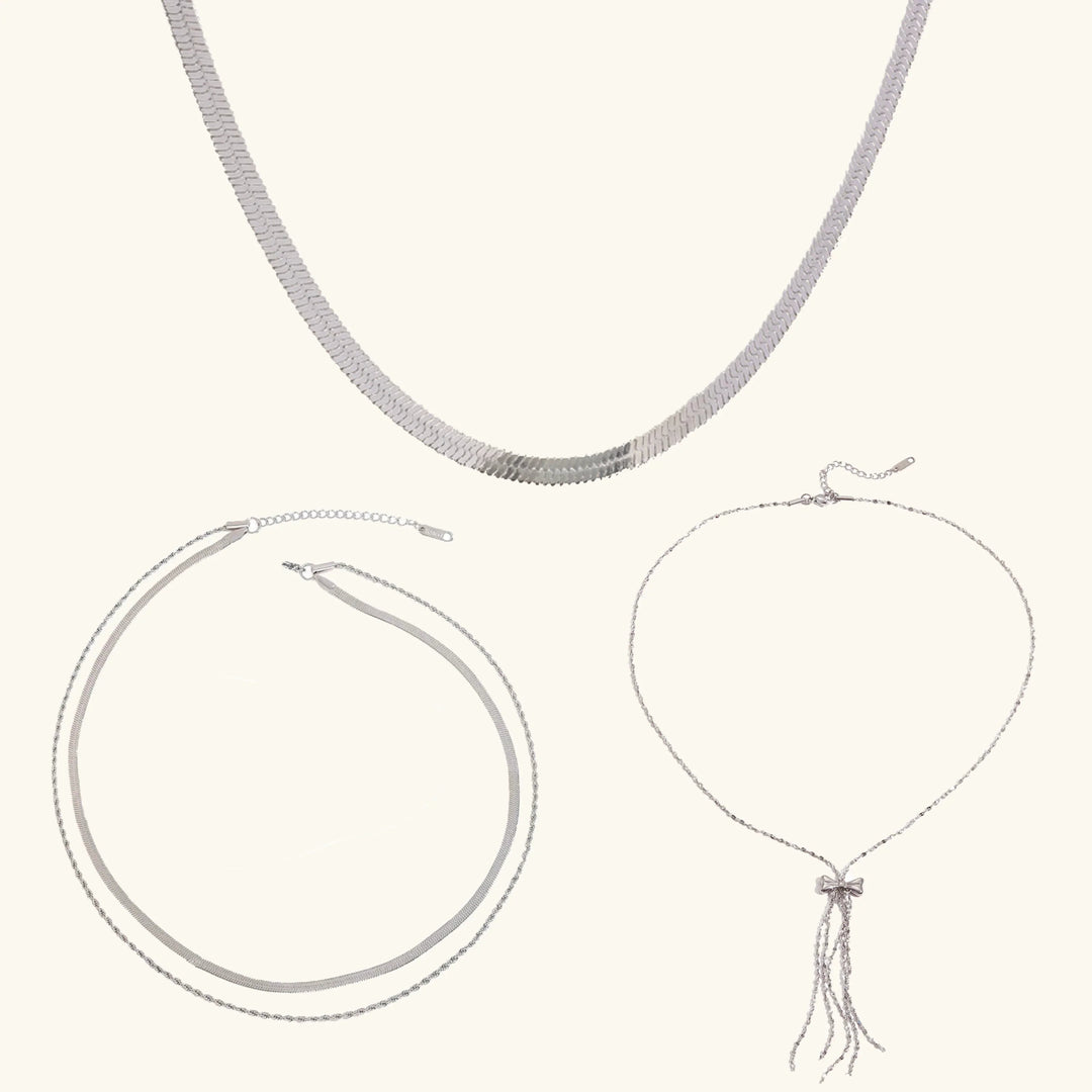 Silver-Plated Layered Chain Necklace Set for Women