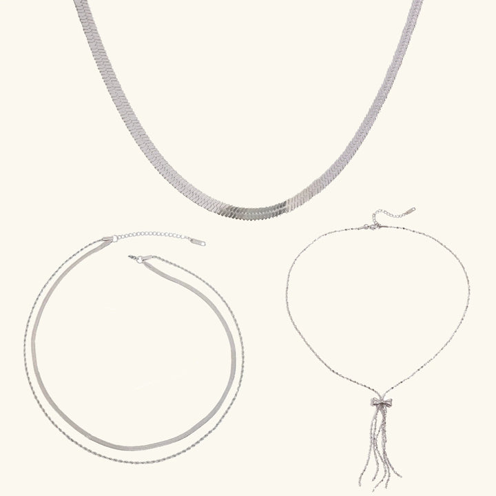 Silver-Plated Layered Chain Necklace Set for Women
