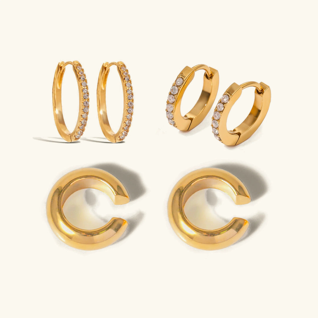 Gold Plated Cubic Zirconia Hoop Earrings Set for Women