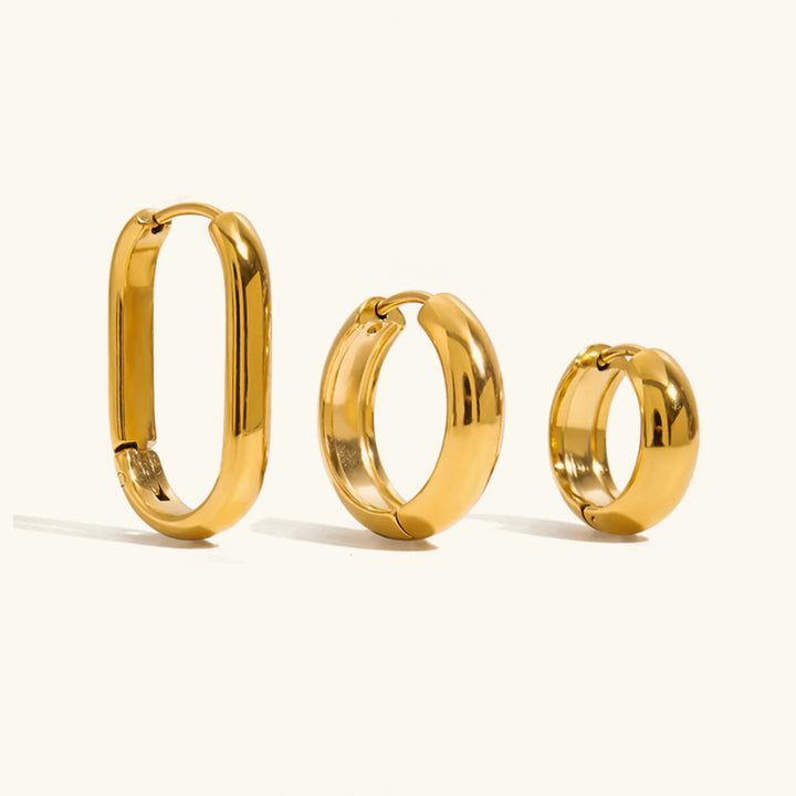Gold Plated Stainless Steel Hoop Earrings 3 Piece Set for Women