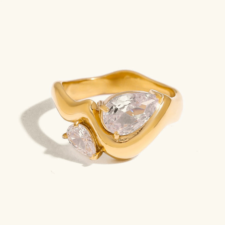 Gold Plated Cubic Zirconia Teardrop Statement Ring for Women