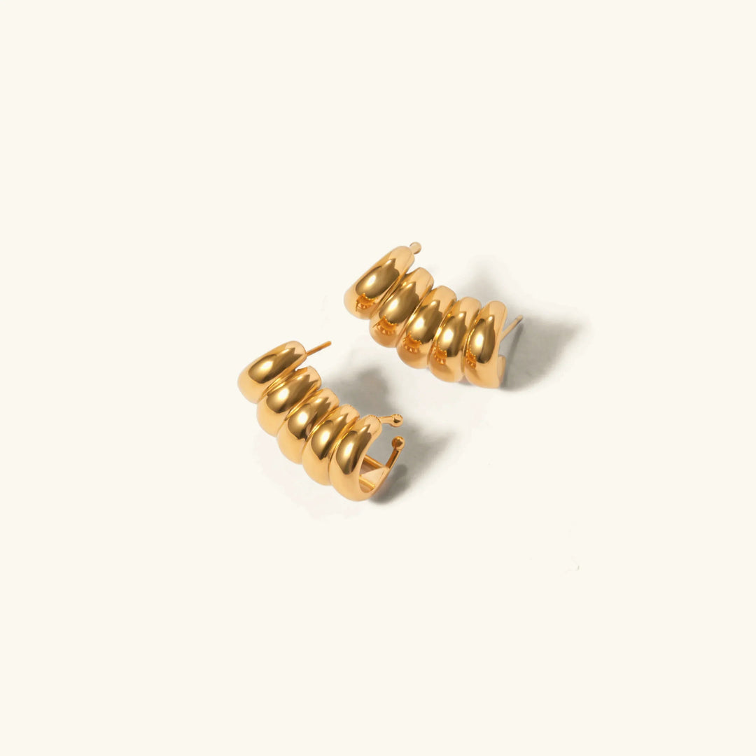 Gold-Plated Textured Huggie Earrings with Cluster Design