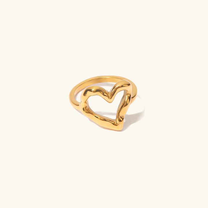 Gold-Plated Heart Ring with Stainless Steel