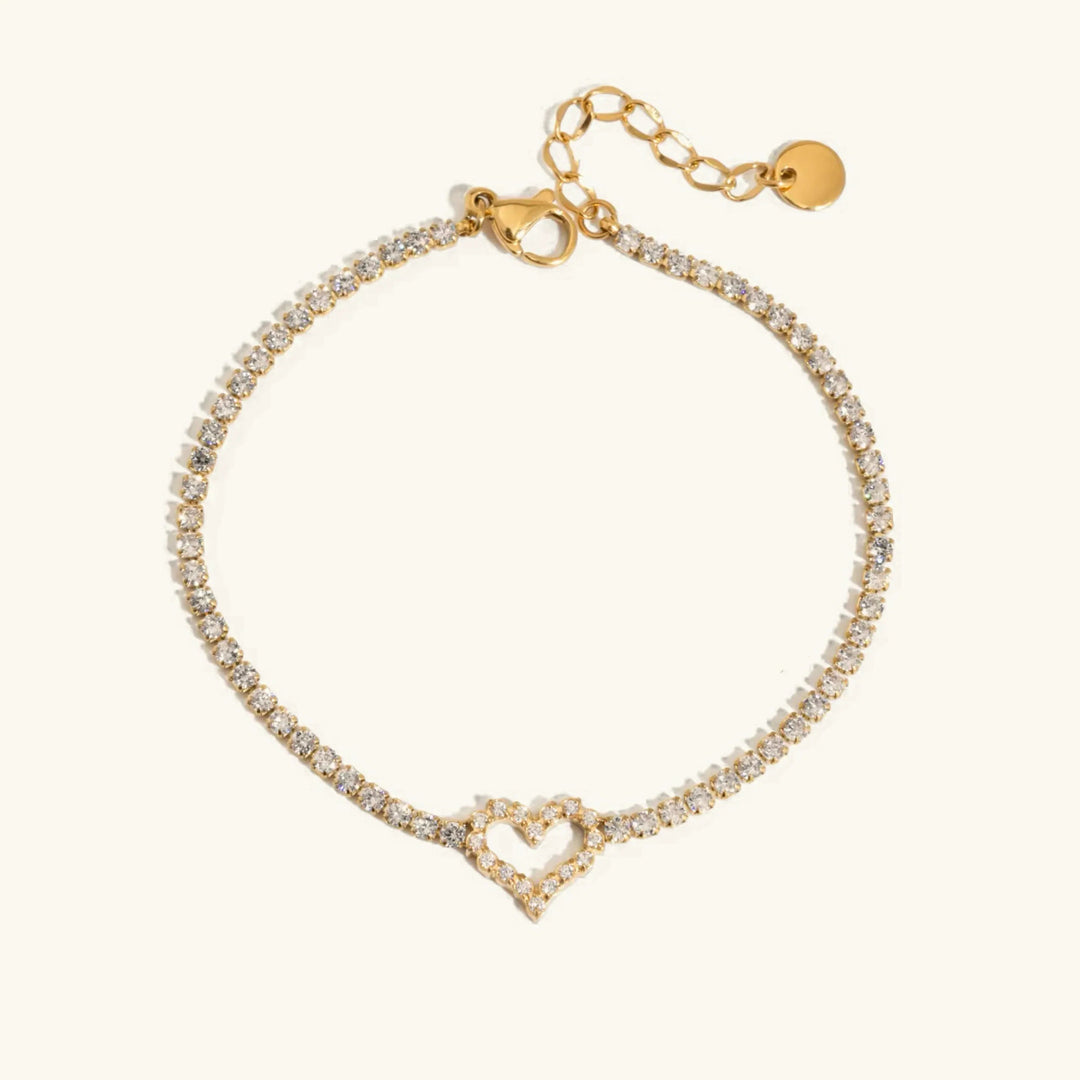 Gold Plated Cubic Zirconia Heart Tennis Bracelet for Women