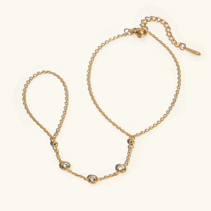 Gold Plated Cubic Zirconia Hand Chain Bracelet for Women