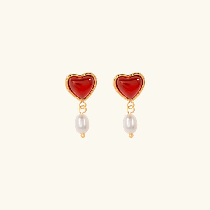 Gold-Plated Earrings Faux Pearl Heart Perfect for A Romantic Look