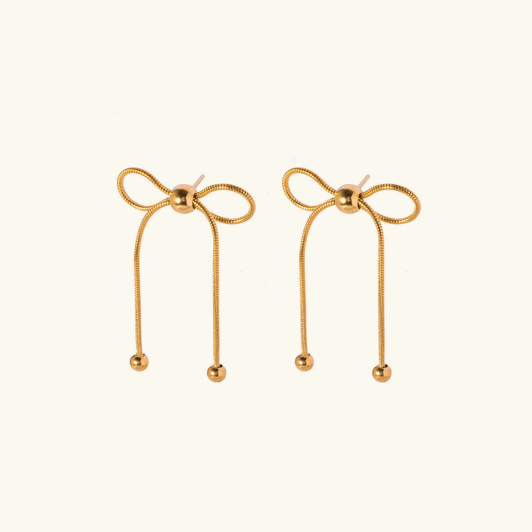 Gold-Plated Ribbon Drop Earrings with Elegant Design