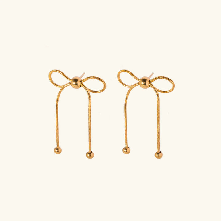 Gold-Plated Ribbon Drop Earrings with Elegant Design