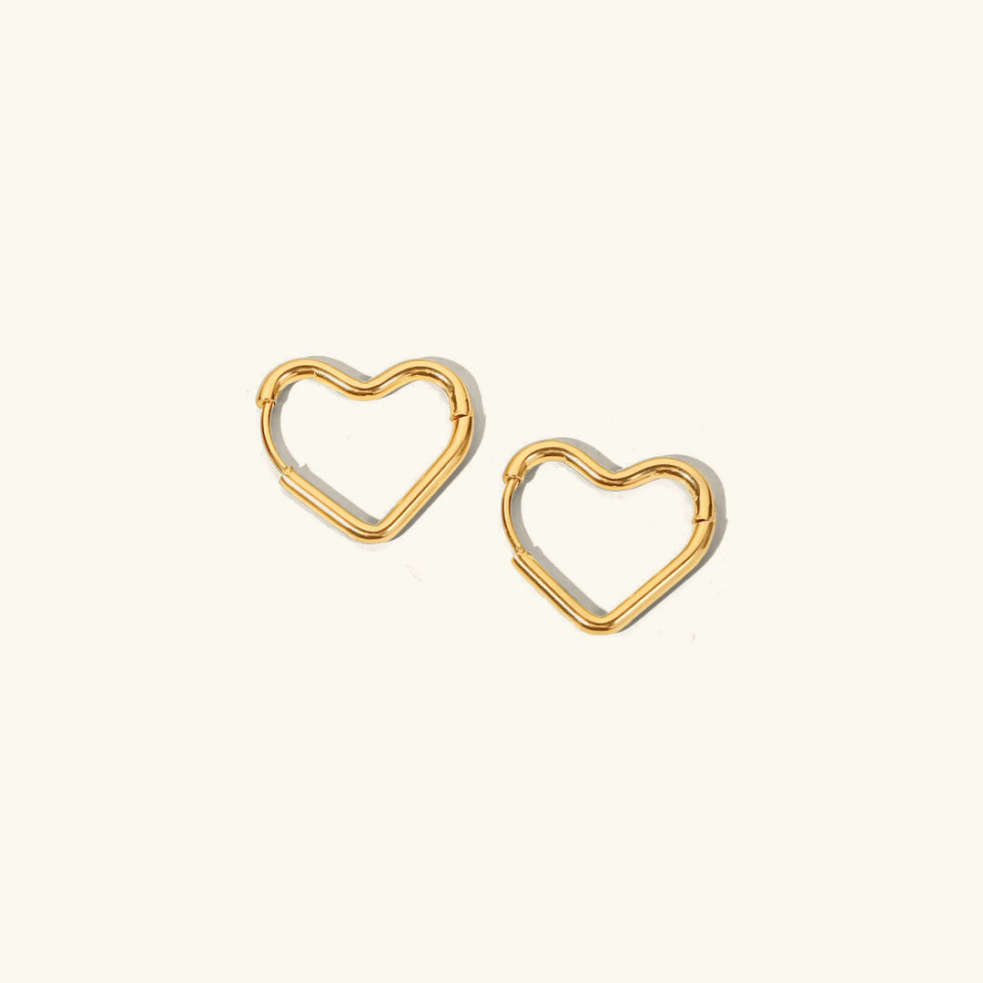 Gold-Plated Heart Hoops with Waterproof Stainless Steel