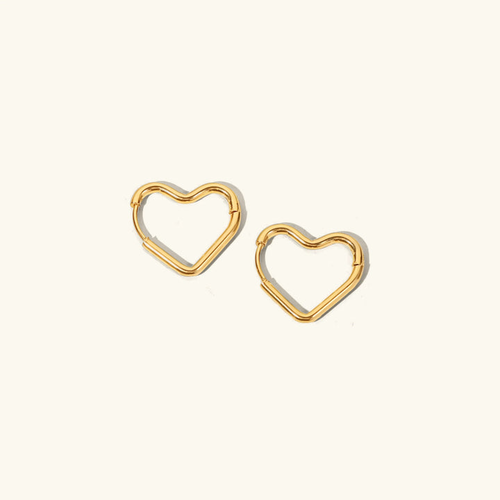 Gold-Plated Heart Hoops with Waterproof Stainless Steel