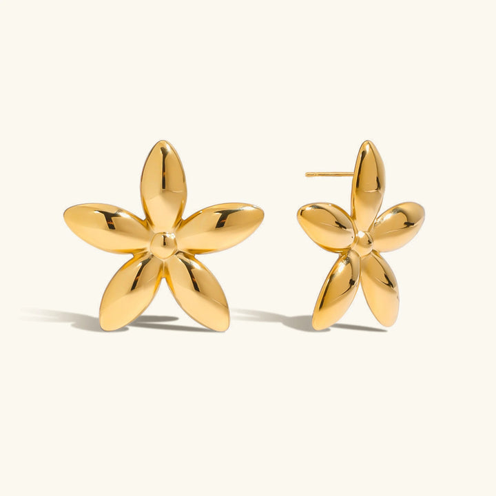 Gold Plated Stainless Steel Floral Stud Earrings for Women