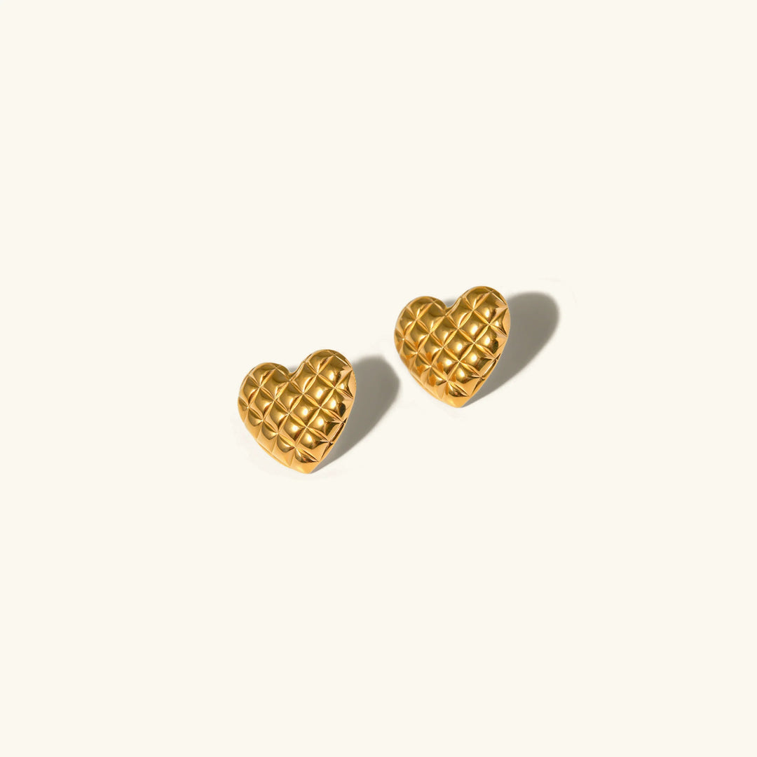 Gold Heart-Shaped Earrings with Pave Detailing