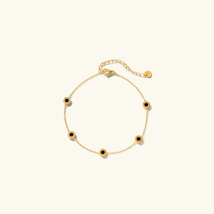 Gold-Plated Anklet with Freshwater Pearls and Onyx