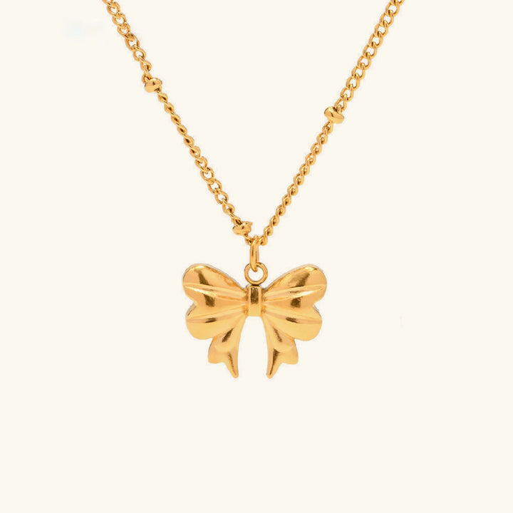 Gold-Plated Ribbon Necklace with Butterfly Pendant