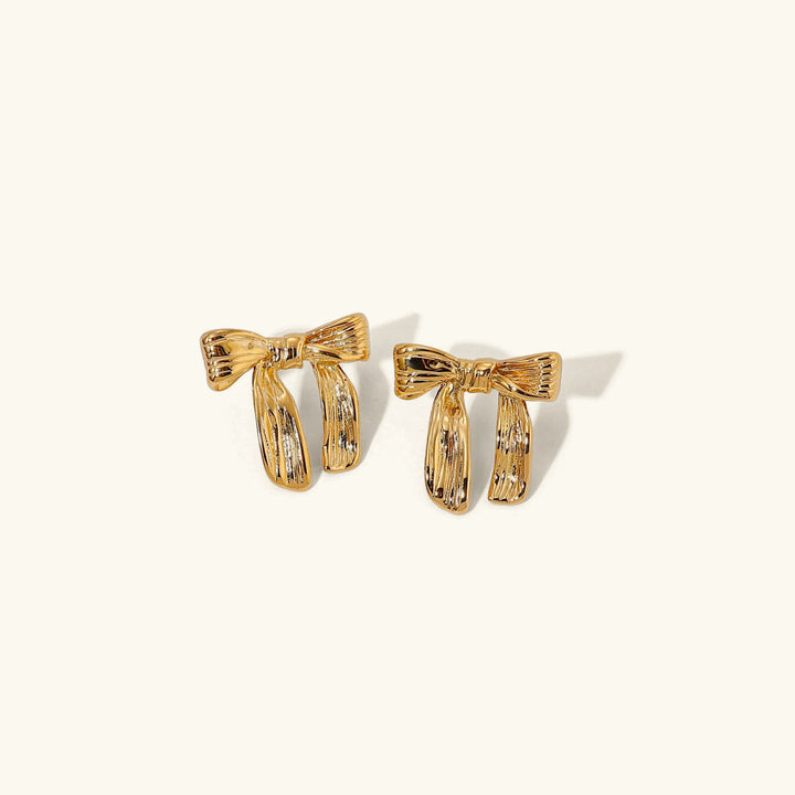 Gold-Plated Ribbon Earrings with Shimmering Finish