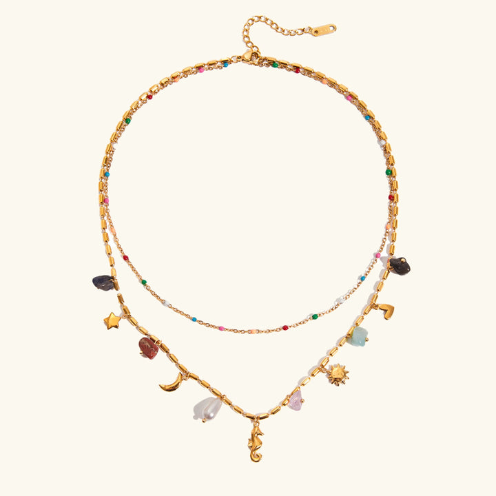 Gold Plated Faux Pearl Charm Layered Necklace for Women