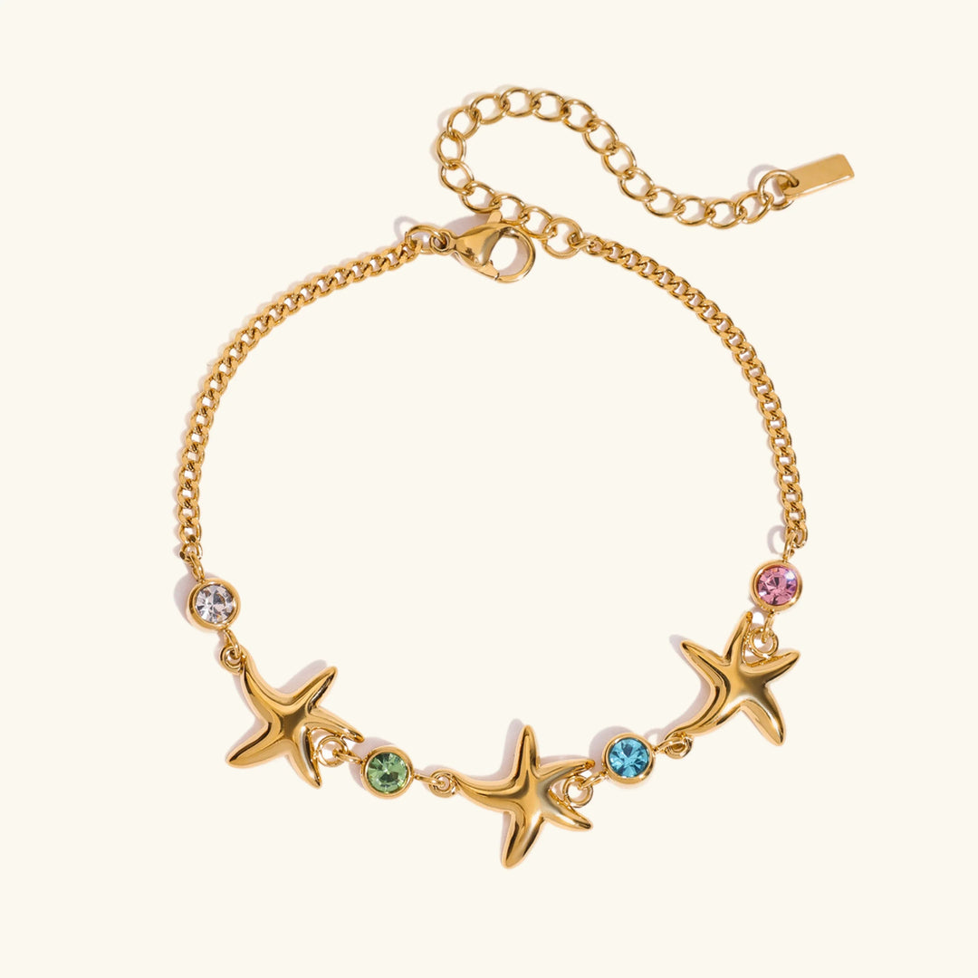 Gold Plated Stainless Steel Crystal Starfish Bracelet for Women