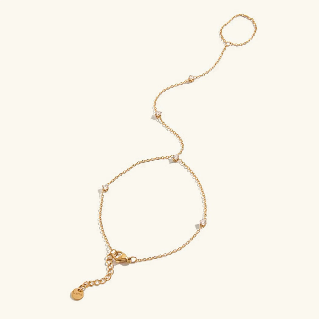 Gold Plated Cubic Zirconia Adjustable Hand Chain Bracelet for Women