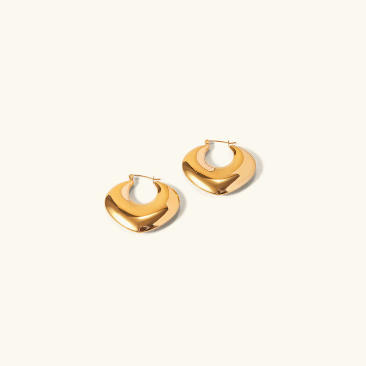Gold-Plated Hoop Earrings with Sculptural Spade Circle Design