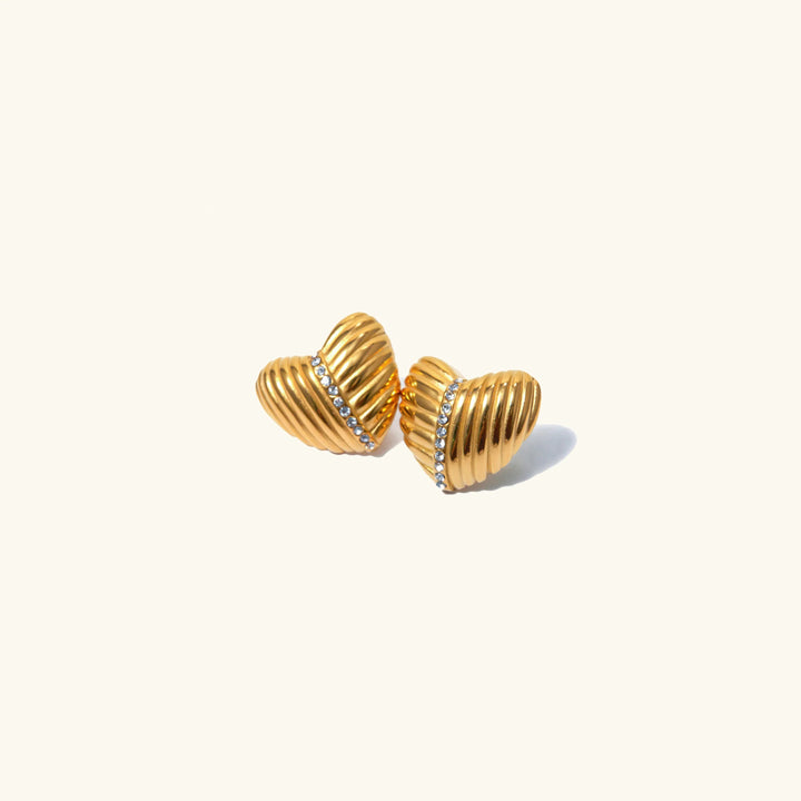 Gold-Plated Heart Earrings with Diamond Simulants