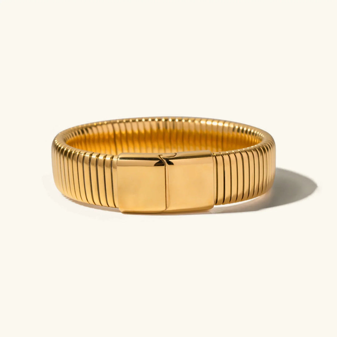 Gold-Plated Vertical Line Cuff Bracelet with Modern Design