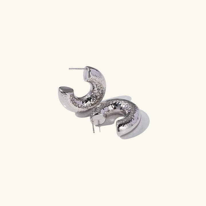 Hammered Stainless Silver Hoop Earrings