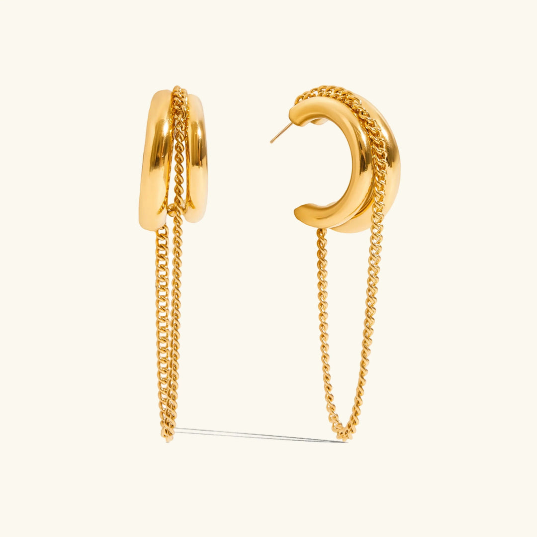 Gold-Plated Stainless Steel Chain Hoop Earrings for Women