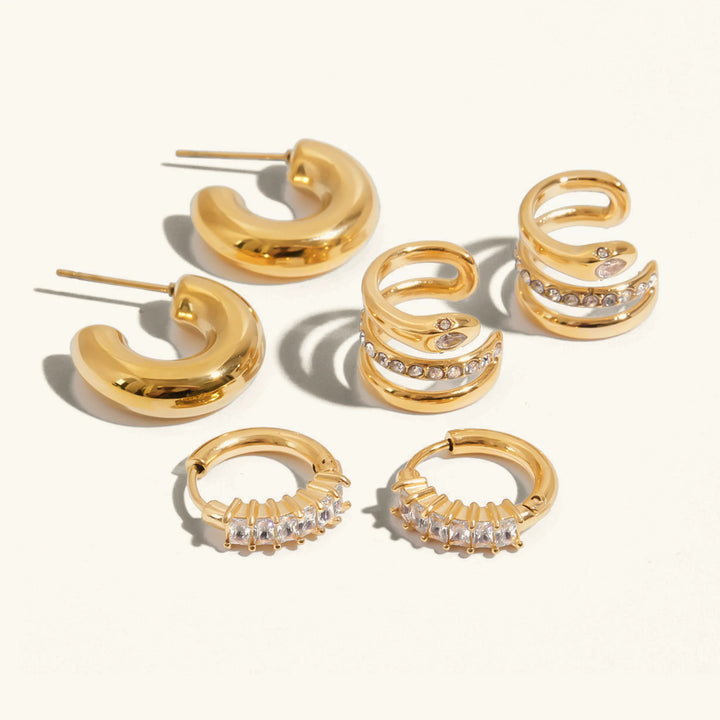 Gold Plated Cubic Zirconia Earrings 3 Piece Set for Women
