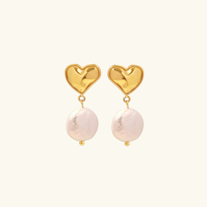 Gold-Plated Freshwater Pearl Earrings with Heart Design