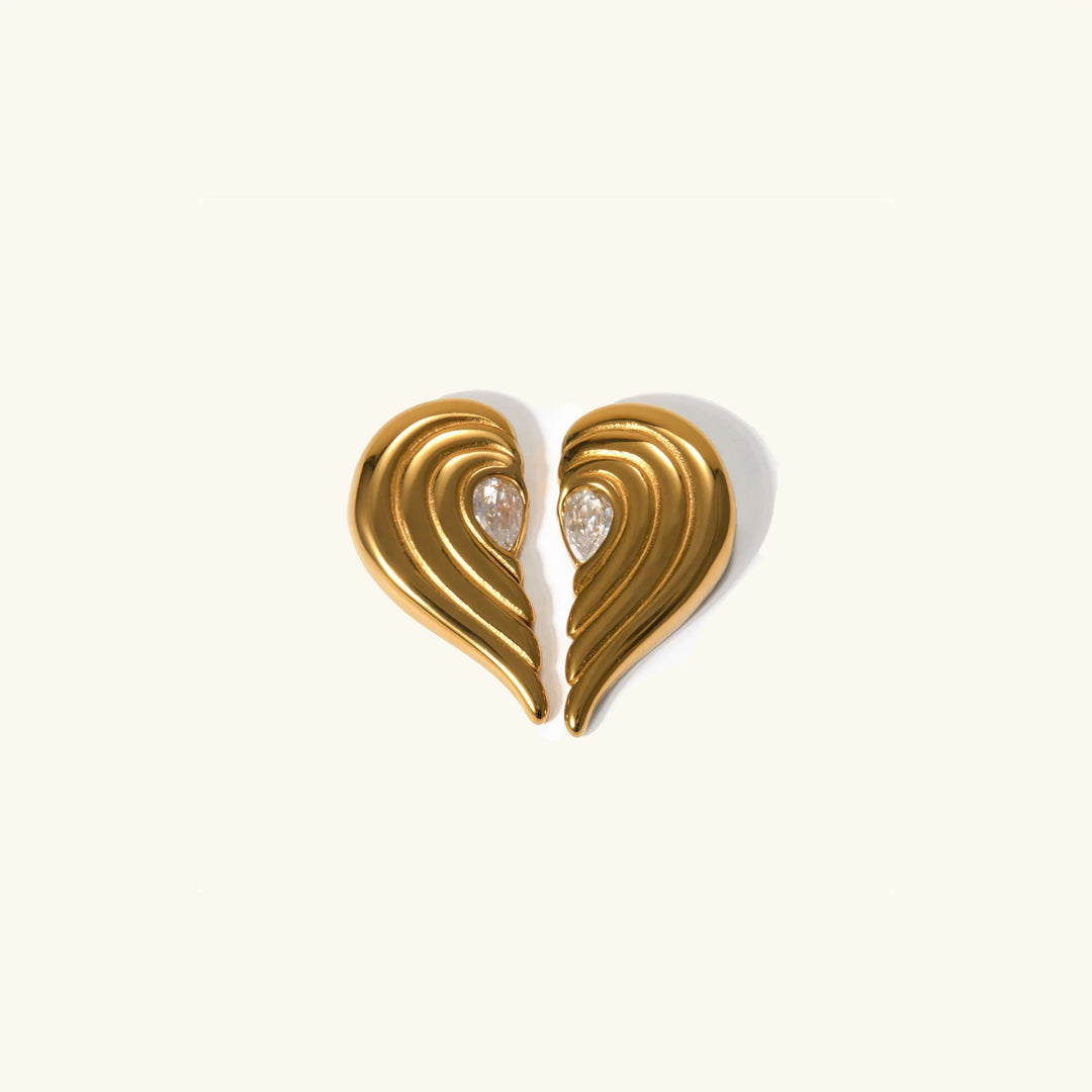 Gold-Plated Heart-Shaped Earrings with Diamond Simulants