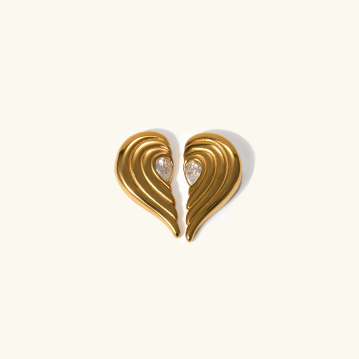 Gold-Plated Heart-Shaped Earrings with Diamond Simulants