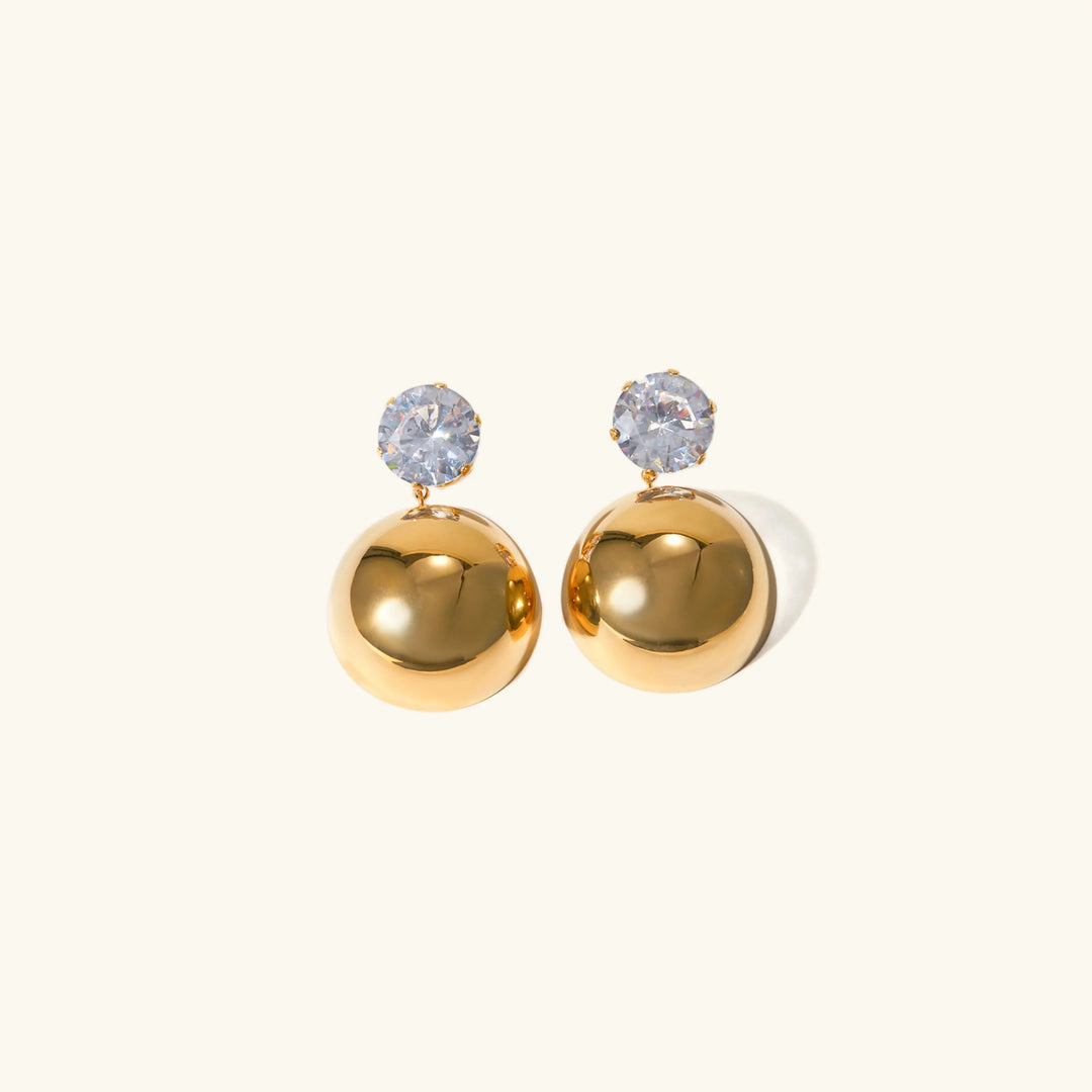 Gold-Plated Dome Earrings with CZ Stone