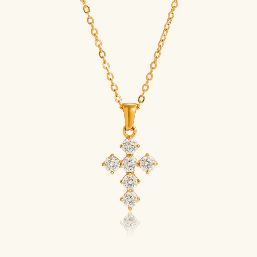 Gold-Plated CZ Cross Pendant Necklace