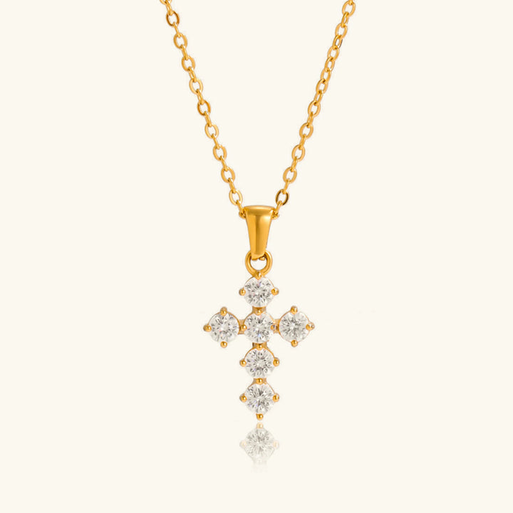 Gold-Plated CZ Cross Pendant Necklace