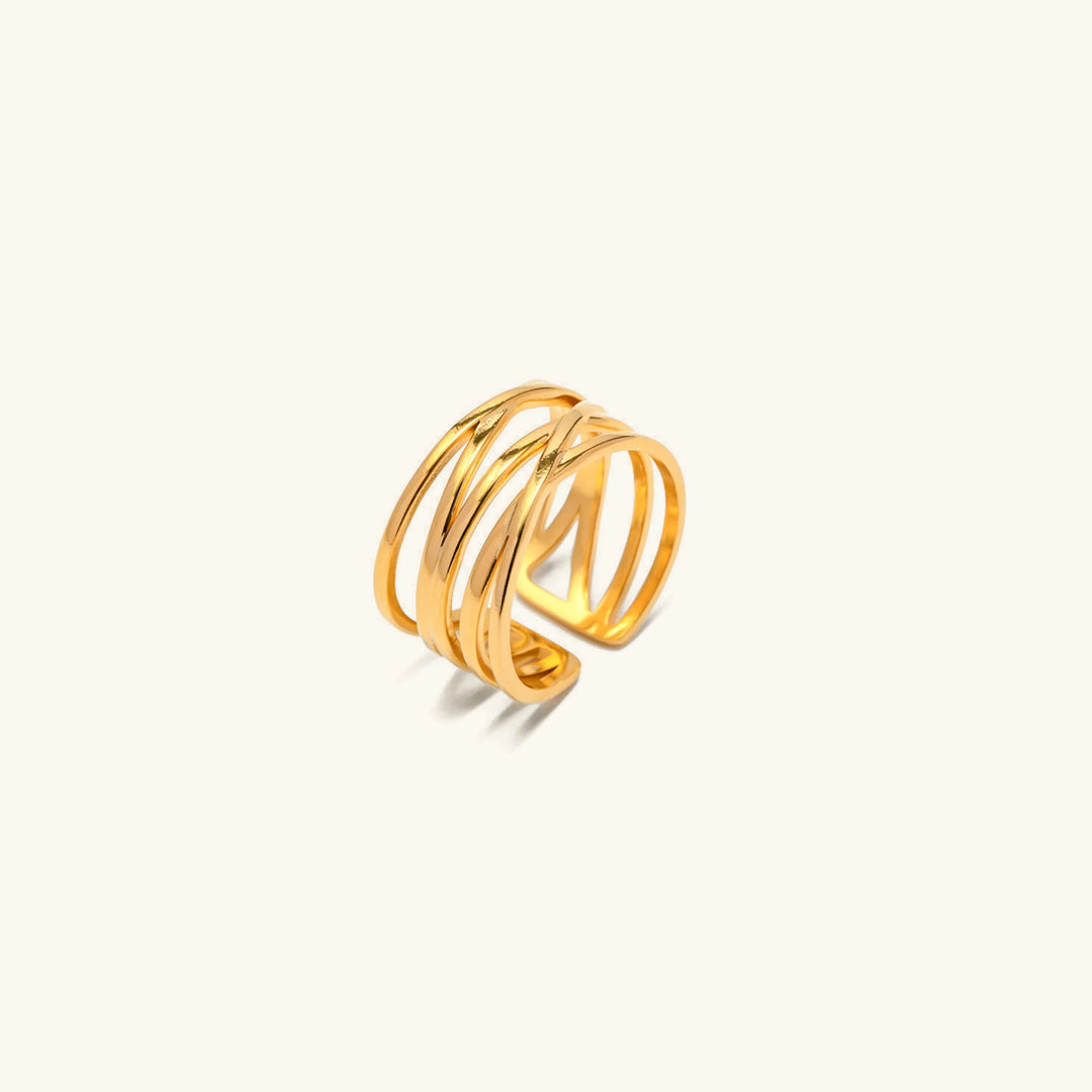 Gold-Plated Layered Ring with Textured Design