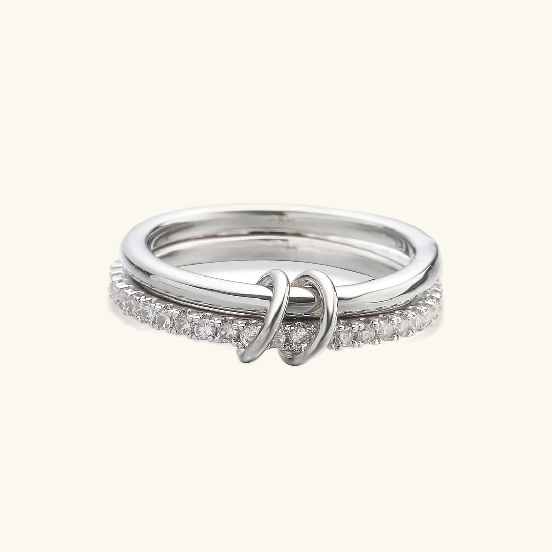 Gold-Plated Stacked CZ Ring with Silver-Tone Bands