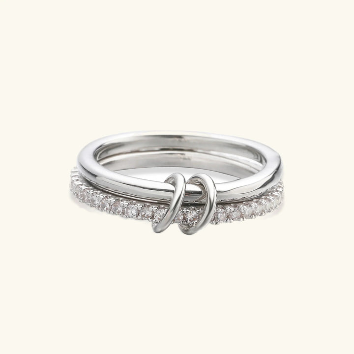 Gold-Plated Stacked CZ Ring with Silver-Tone Bands