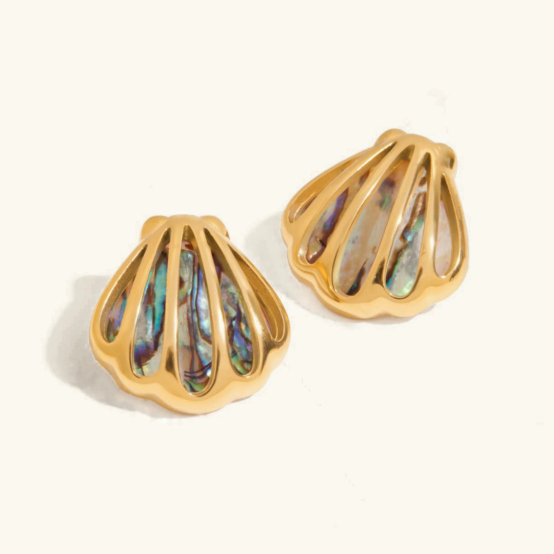 Gold-Plated Seashell Stud Earrings for Women
