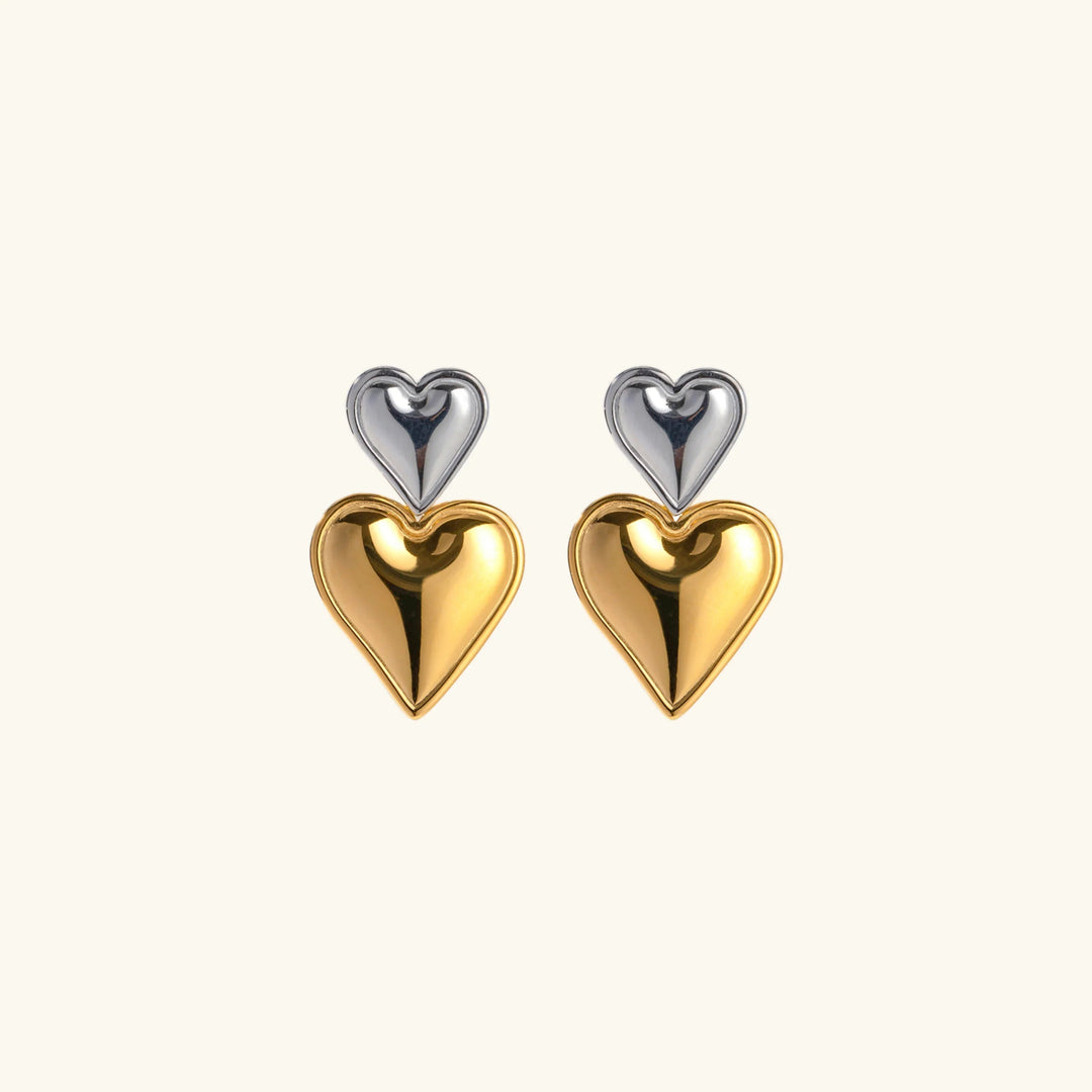 Gold Silver Two-Tone Heart Earrings with Stainless Steel