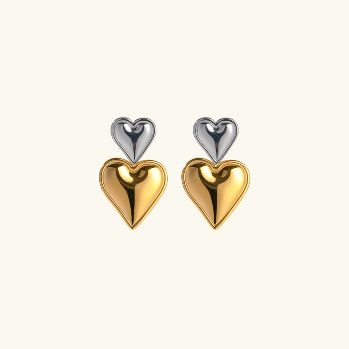 Gold Silver Two-Tone Heart Earrings with Stainless Steel