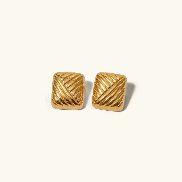 Gold-Plated Rectangular Earrings with Diagonal Engravings