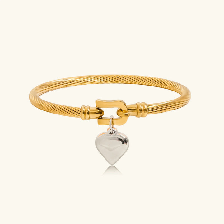 Twisted Gold Plated Chain Bracelet with Heart Charm