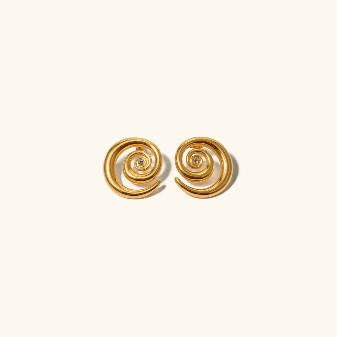 Gold-Plated Spiral Earrings with CZ Diamond Simulants